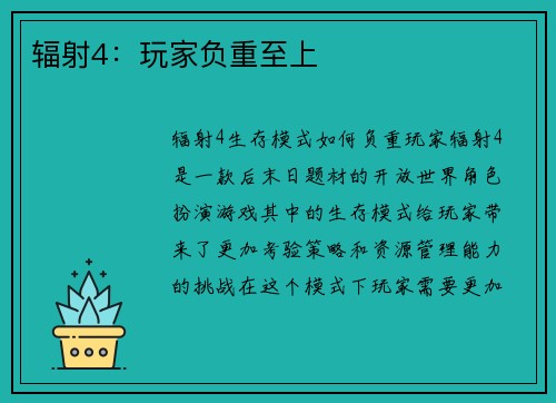 辐射4：玩家负重至上